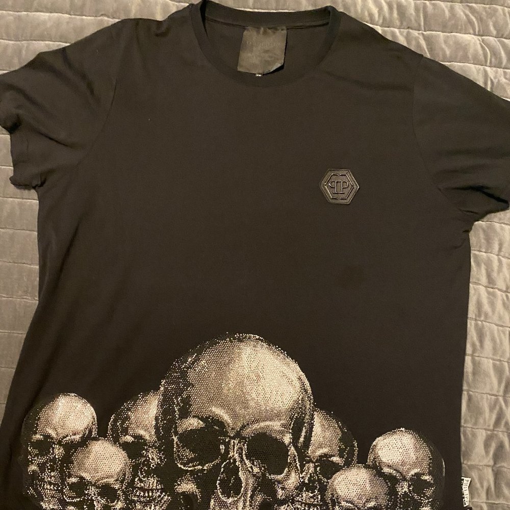 Philipp Plein Men's Black Cotton Skull Platinum Cut